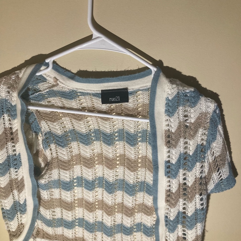 Blue white and brown knitted overshirt for dresses